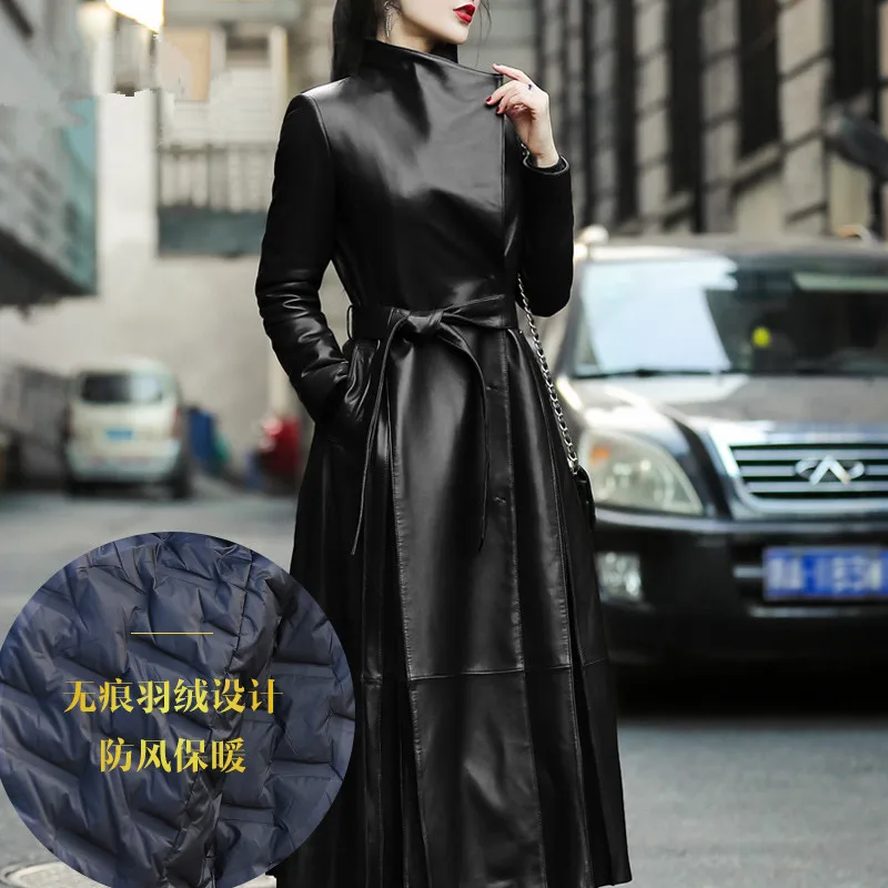 black-downjacket AYUNSUE натуральная овчина пальто Осень Зима куртка Женская Натуральная кожа куртка длинный Тренч пальто Chaqueta Mujer MY3714 - Цвет: black-downjacket