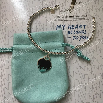

925 Sterling Silver love bracelet; Blue Enamel Charm Bracelet; classic micro label; 100 sterling silver