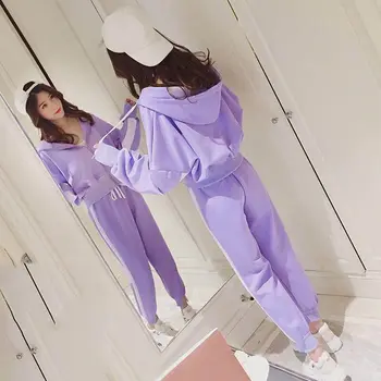 

Spring Sweatshirt Leisure Set Purple Female Fashion Plus Size Loose Long-sleeved Sweater Two-piece Suit Running Women Sportswear