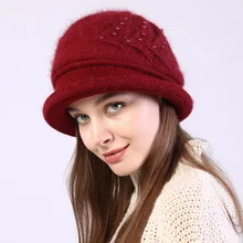 Вязаная шапка из кроличьей шерсти, мягкая шапка для бассейна, утепленная теплая шляпа для мамы, праздничная шапка с жемчугом