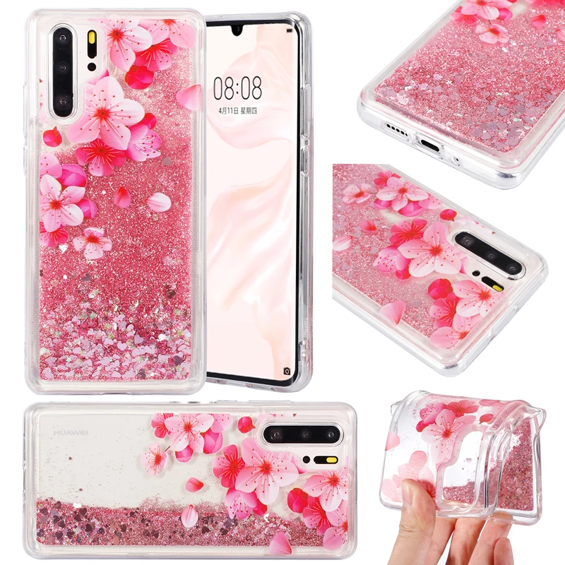 

Flower Phone Cases For Huawei P20 Lite P30 Pro Liquid Quicksand Case For Huawei Honor 8A 8X 9 10 Lite P Smart 10i 20i Cover