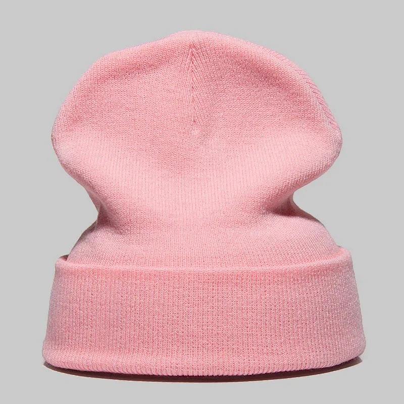 Шапка-бини Персонализированная на заказ Вышивка текстовый логотип, название Skullie шапка, вязаная шапка-носок зима осень женская и мужская шапка - Цвет: H4 PINK