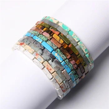 

Fashion Square Cube Beads Bracelets Handmade Natural Stone Bracelets Men Women Tubular Bangle Elastic Reiki Yoga Jewelry Gifts