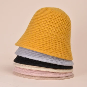 

winter Knitted bucket hat autumn solid color fisherman hat Korean version basin cap Fishing Cap Lady Panama gift personality