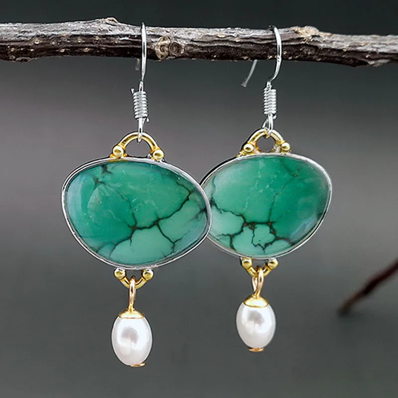 Exquisite Pearl Dark Green Resin Stone Earrings China Fashion Textured ...