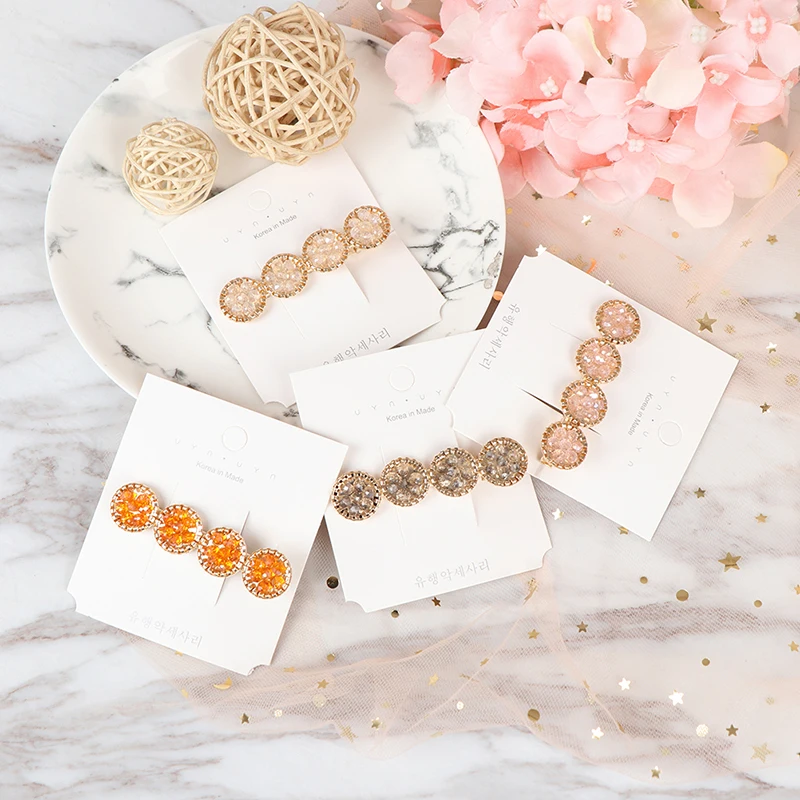 1pcs Korea Crystal Rhinestones Hair Clips Girls Hairpins Geometric Round Hairgrip Women Barrette Hair Accessories Fashion