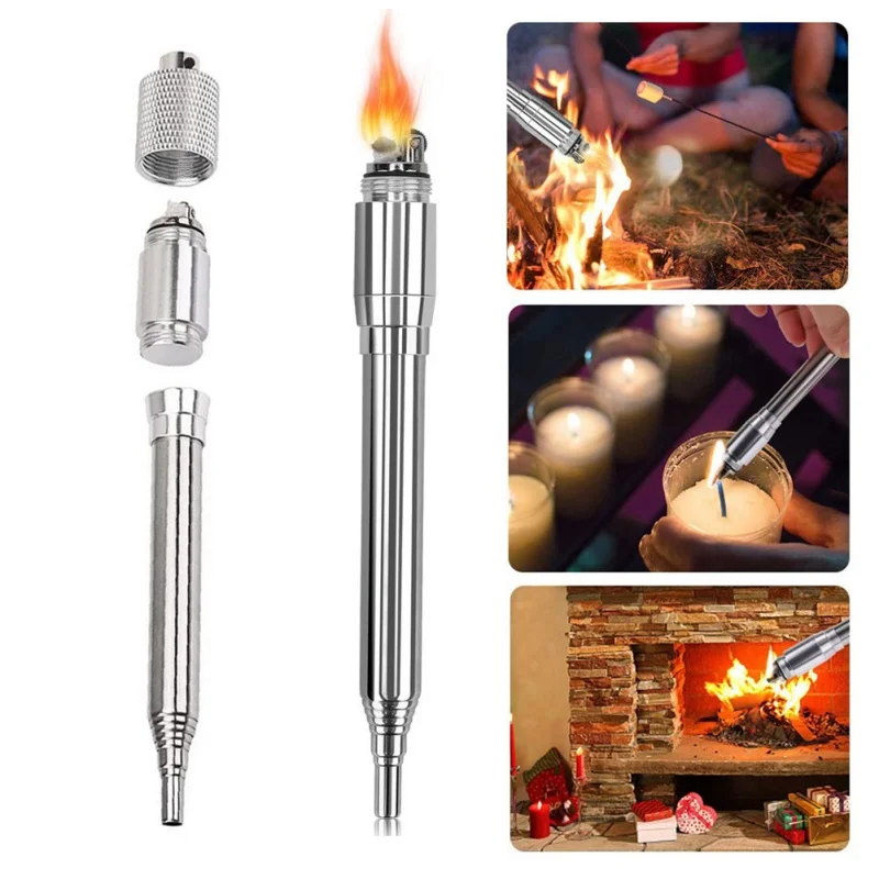 Stainless Steel Outdoor Cooking Survival Blow Fire Tube Portable Fire Starter Tube Retractable