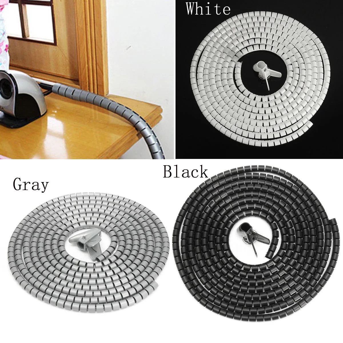 5m Flexible Spiral Cable Cord Band Wire Wrap Tube Management Organizer w/ Clip Keep your cables neat and tidy 5m Flexible Spiral Cable Cord Band Wire Wrap Tube Management Organizer w/ Clip Keep your cables neat and tidy