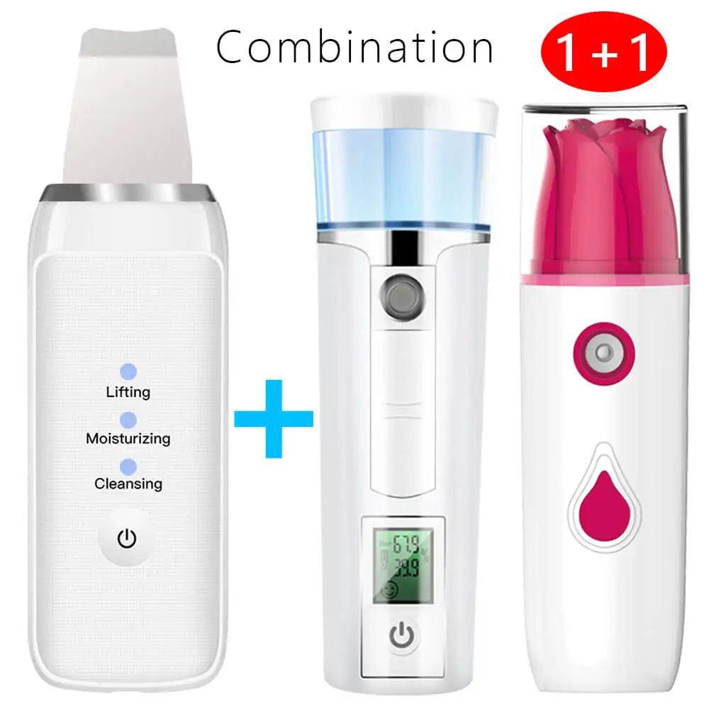 

Ultrasonic Ion Skin Scrubber Set Cleaner Face Analyzer Extractor Beauty Care Massager Device Facial Steamer Nano Sprayer Machine