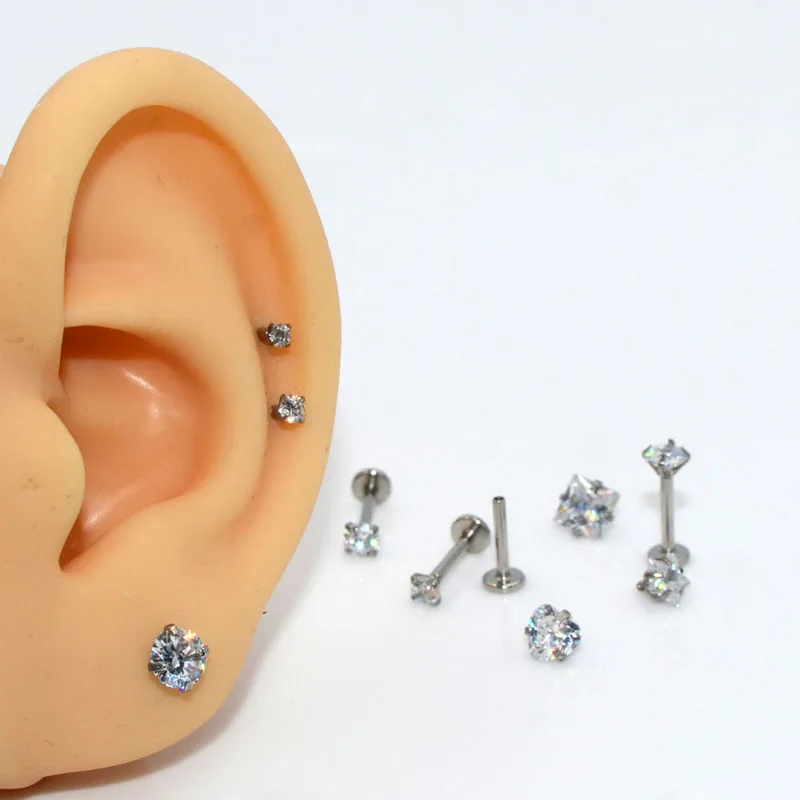 Surgical Steel Prong Zircon Lip Studs Ear Studs Cartilage Tragus Helix Lobe Conch Piercing Earrings Nose Labret Piercing Jewelry piercing jewelry body piercing earrings ear piercing jewelry ear studs metal jewelry body piercing jewelry body jewelry