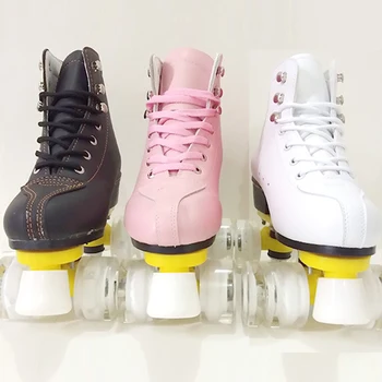 

4 Wheels Skating Shoes Roller Skates Double Row Sliding Inline Roller Sneakers Training Fashion Sport Shoes Black White Flash