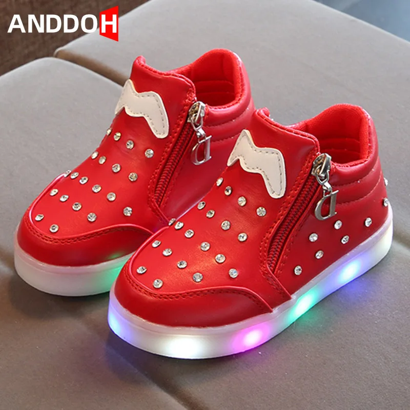 

Kids Baby Infant Girls Crystal Bowknot LED Luminous Sneakers Boots Lighted Shoes Sneakers Butterfly Knot Diamond Glowing Sneaker