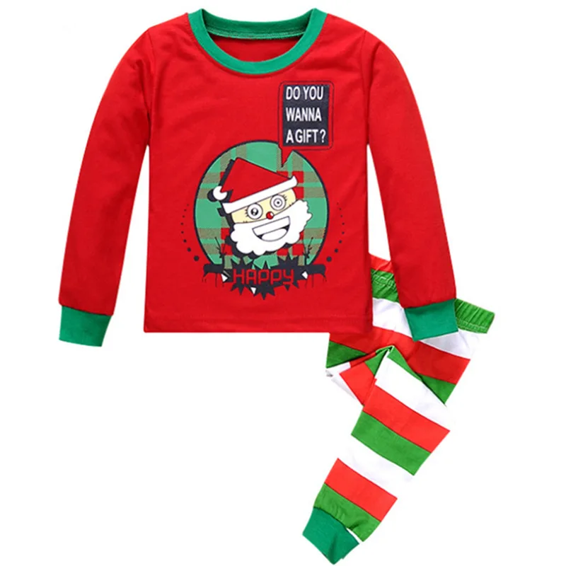 SAILEROAD Children Pajamas Christmas Santa Claus with Hello Pyjamas Set Kids Boys Nightwear Cotton Long Sleeve Sleepwear Suit pajama sets couple	 Sleepwear & Robes