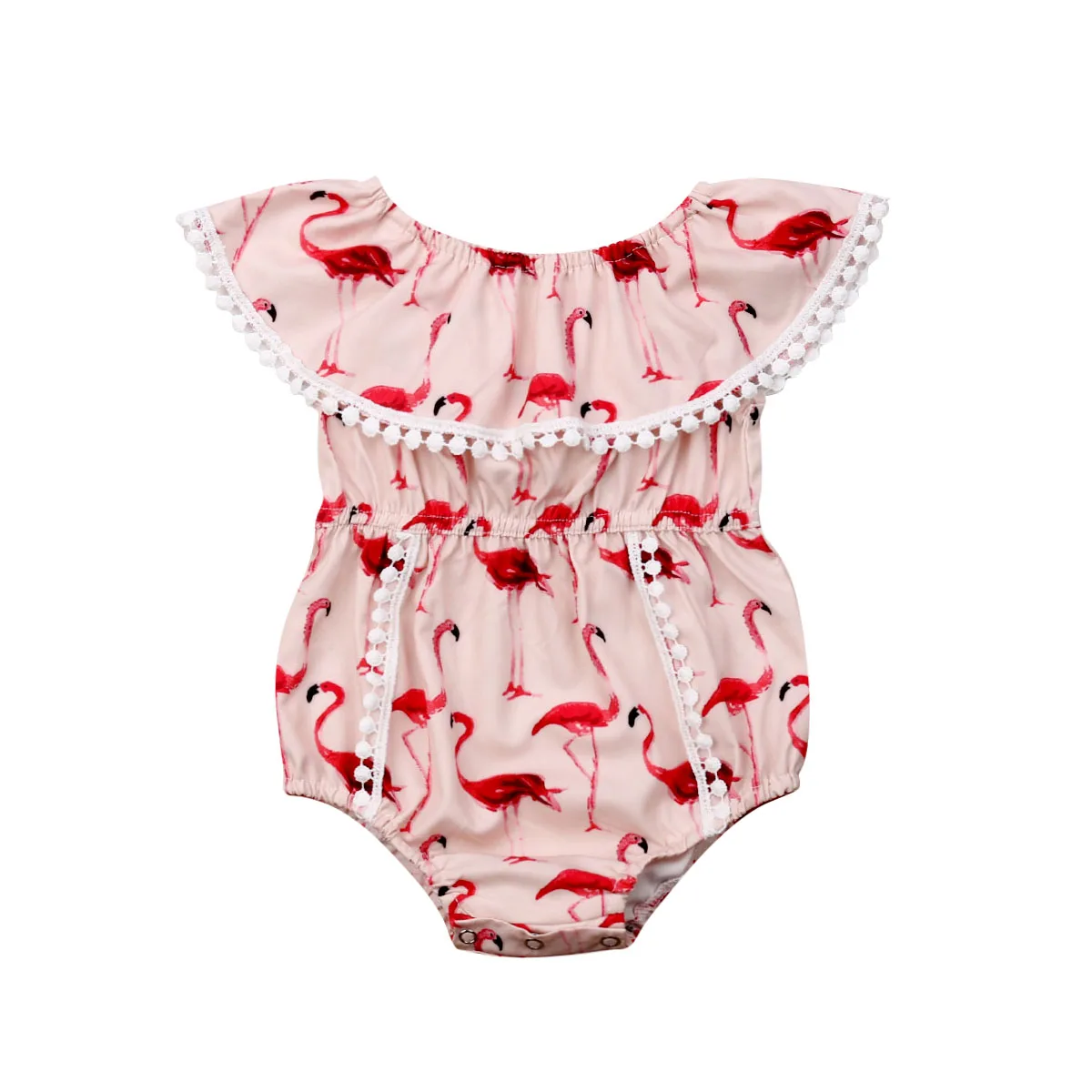 Фламинго комбинезон для новорожденного, для малыша для маленьких девочек летние платья с рукавами-крылышками с рисунком хлопковый