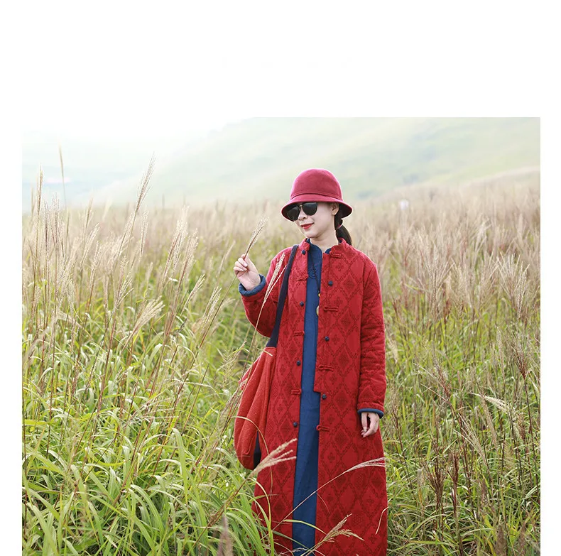 LZJN 2019 Winter Jacket Women Stand Collar Quilted Overcoat Long Chinese Parka Jacquard Autumn Coat Pocket Winterjas  (10)