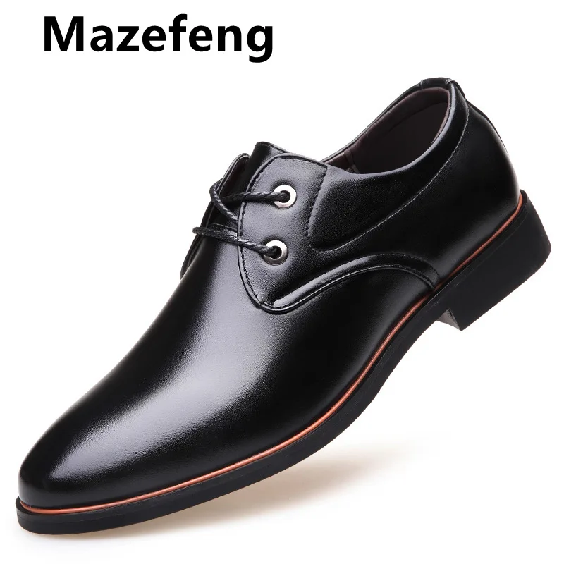 

Mazefeng 2019 New Men Dress Shoes Formal Business Work Soft Patent Leather Round Toe for Man Male Men's Oxford Flats Lace-Up