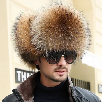 

New Arrival Winter Men's Ear Protectors Bomber Hats Men's Thickening Fox Fur Hat Warm Caps Men's Fox Raccoon Fur Hat Hot Sale