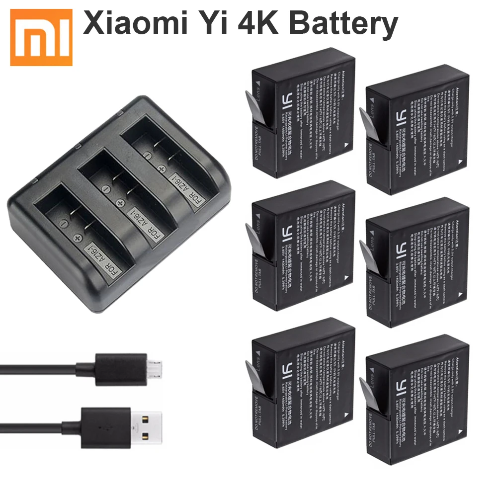 Yi 4K 3 слота зарядное устройство аккумулятор для оригинального Xiaomi YI 2 4k 4K+ Lite AZ16-1 Экшн-камера 1400 мАч перезаряжаемый аккумулятор+ чехол