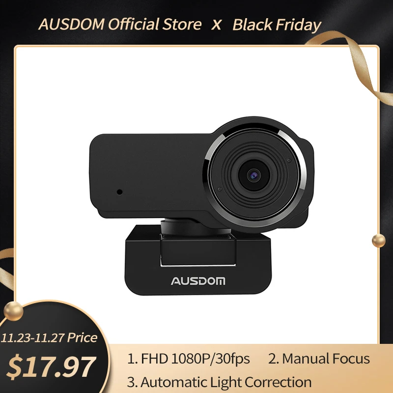 AUSDOM AW635 HD Webcam 1080P Streaming Web Camera with Mic Automatic Light Correction PC Cameras for OBS Skype YouTube