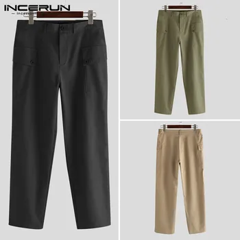 

Men Casual Pants Button Baggy Joggers Pockets Solid Color Long Trousers Men Streetwear 2020 Fashion Pants Cargo Overalls INCERUN
