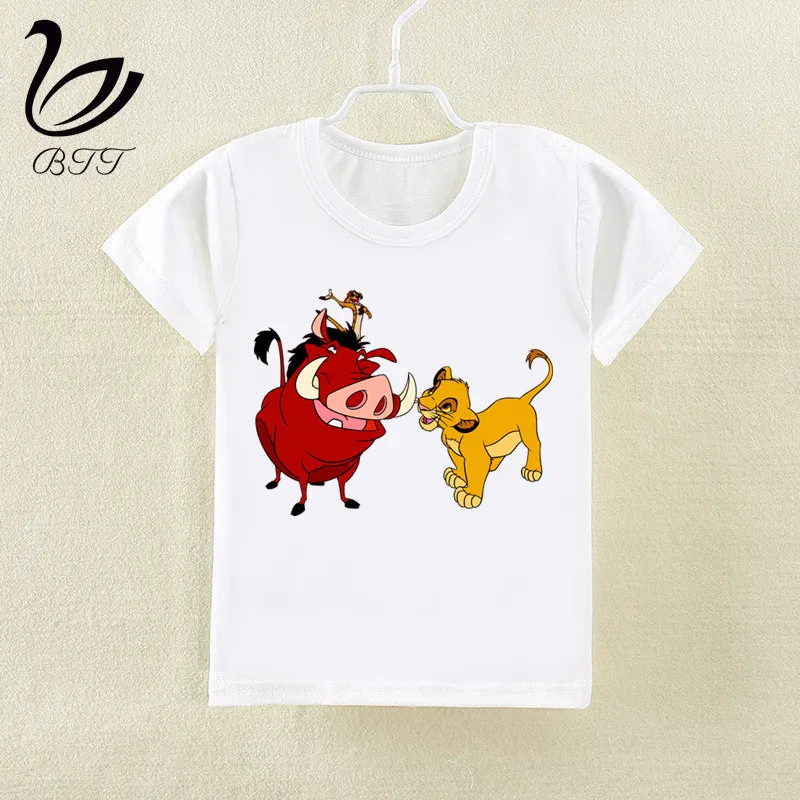 Летняя модная футболка для мальчиков и девочек детская футболка с принтом «Король Лев» и «Тимон и Пумба» милые детские топы с Simba, одежда для малышей - Цвет: WhiteH