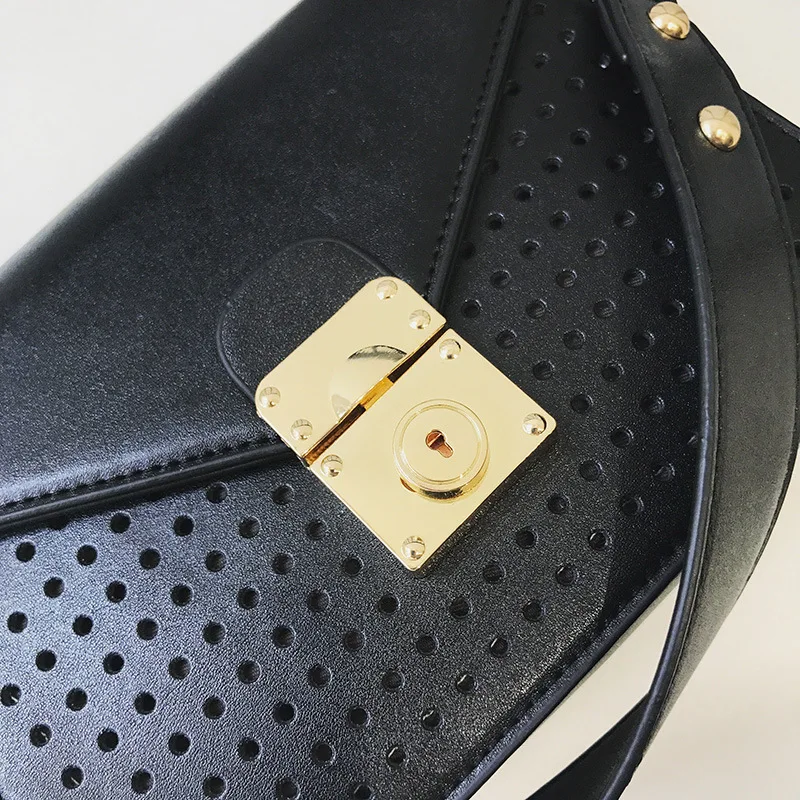

2019 New Style Hollow out Square Sling Bag Lock Breathable Hole Shoulder Oblique Handbag
