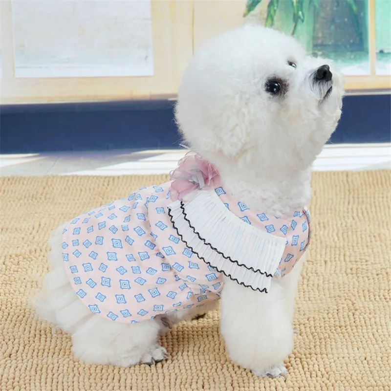 

Pet Dog Dress Summer Printed Pet Dogs Tutu Skirt Clothes for Dog Cat Chihuahua Cute Bow Dog Dresses for Small Dogs Wedding Dress