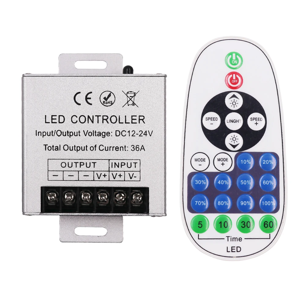 Светодиодный диммер DC12-24V 36A Регулируемый Яркость 360W 23Key ИК-пульт дистанционного