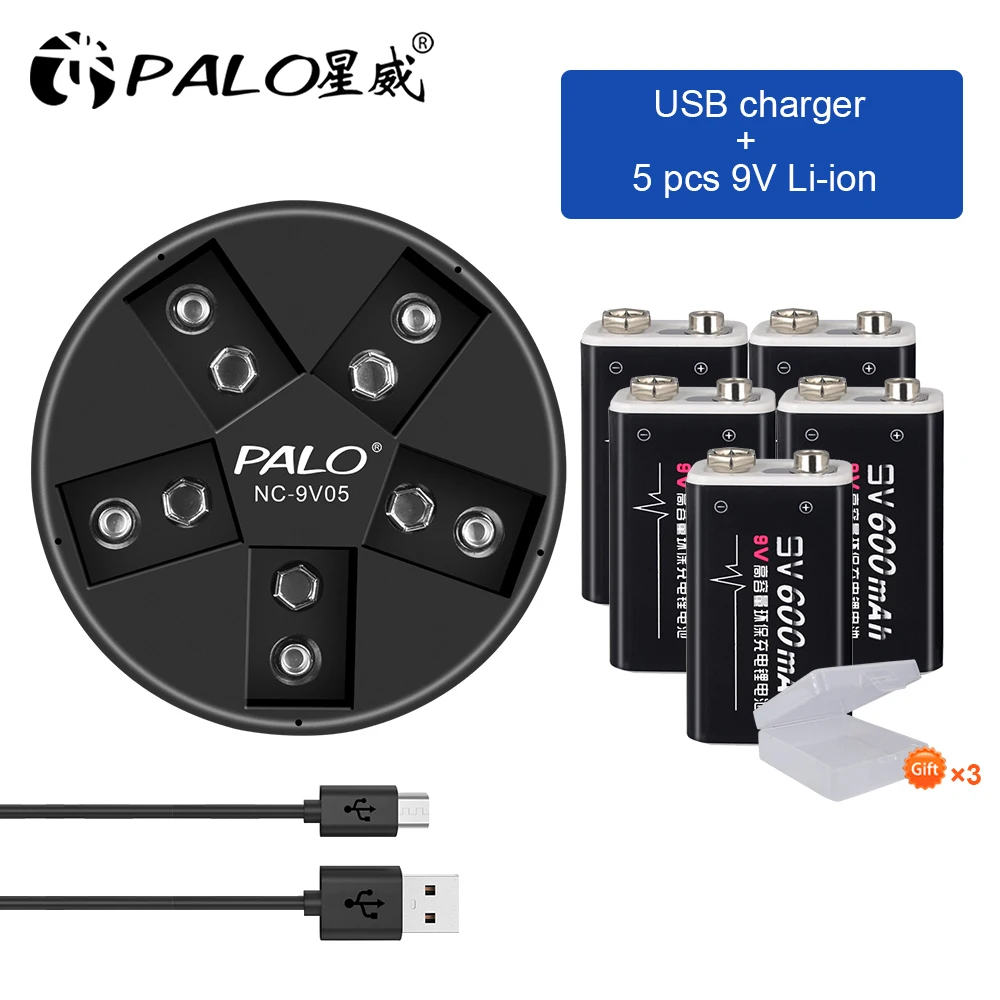 

PALO 100% Original 6f22 rechargable battery 9v lithium battery 600mah rechargeable battery 9v for thermometer microphone