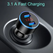 3.1A устройство для автомобиля с двумя портами USB Зарядное устройство 2 Порты и разъёмы ЖК-дисплей Дисплей 12-24V Синий светодиодный гнездо сигареты Зажигалка Новинка и лидер продаж; Экспресс-зарядки Y3
