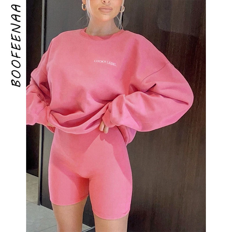BOOFEENAA Two Piece Set Women Embroidery Hoodie Sweatshirt Biker Shorts Ladies Tracksuit Matching Sets Lounge Wear C66-DE41 BOOFEENAA Two Piece Set Women Embroidery Hoodie Sweatshirt Biker Shorts Ladies Tracksuit Matching Sets Lounge Wear C66-DE41