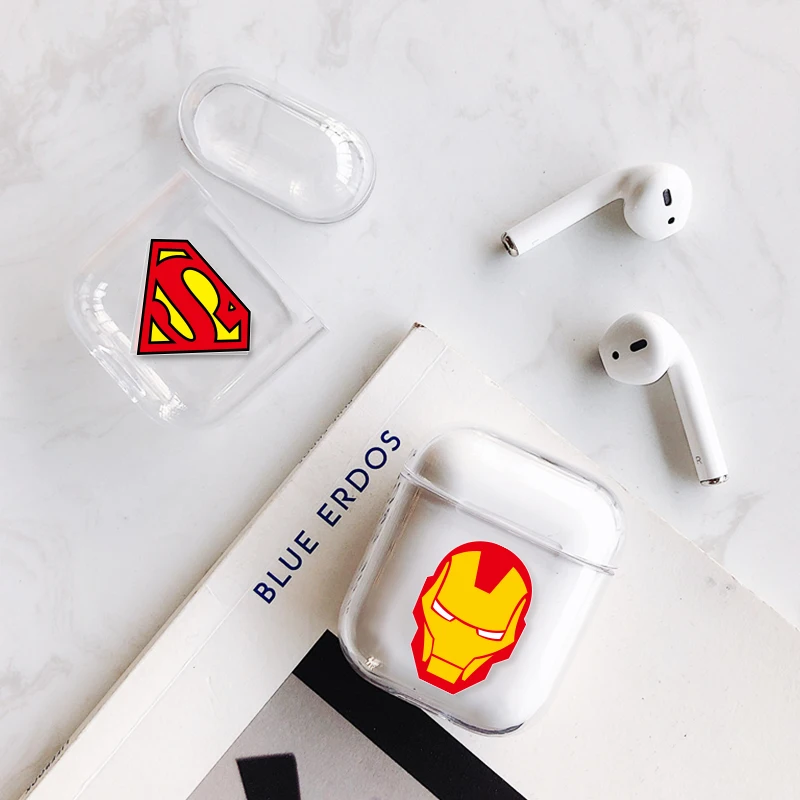 Милый чехол с суперменом из мультфильма для Apple AirPods 1 прозрачный чехол Капитан Америка для Air pods 1 2 Железный человек ПК Жесткий Чехол Коробка