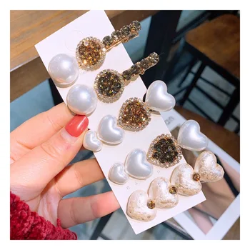 

DUOJIAOYAN Fancy Girls Barrettes diamond Heart-shaped hairpin Pearl hair clip Shining Rhinestone Hairgrips