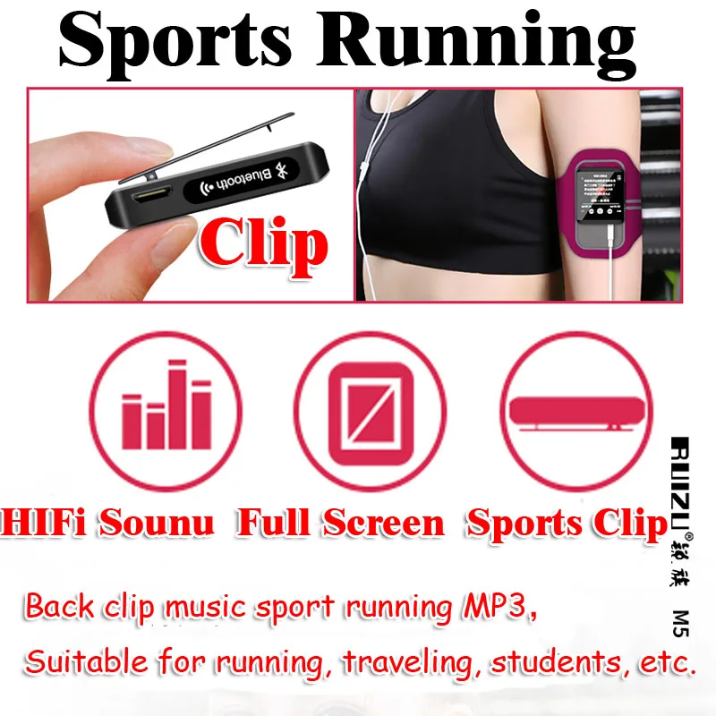 Оригинальный спортивный MP3 плеер RUIZU M5 с Bluetooth 8 ГБ мини сенсорный экран зажимом