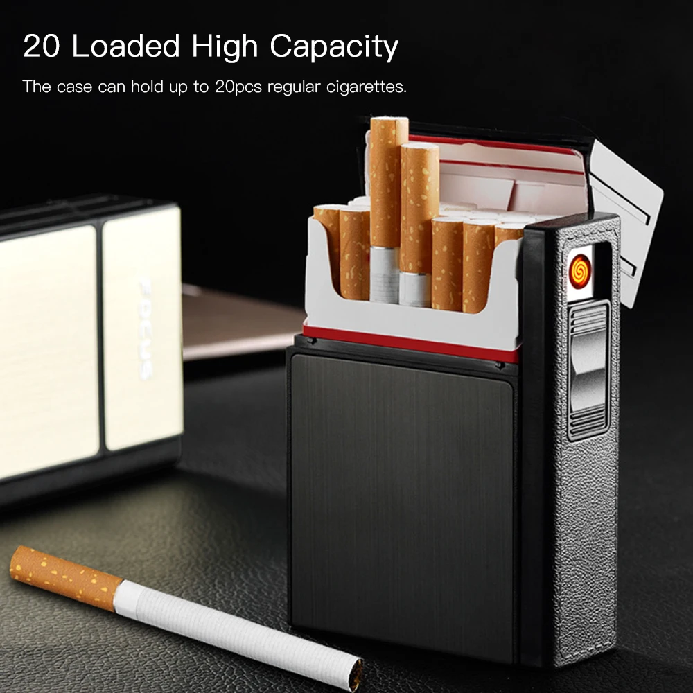 

Metal Cigarette Case 20 Loaded Cigarette Case Portable USB Charged Electronic Lighter Creative Cigarette Box Cigarette Holder