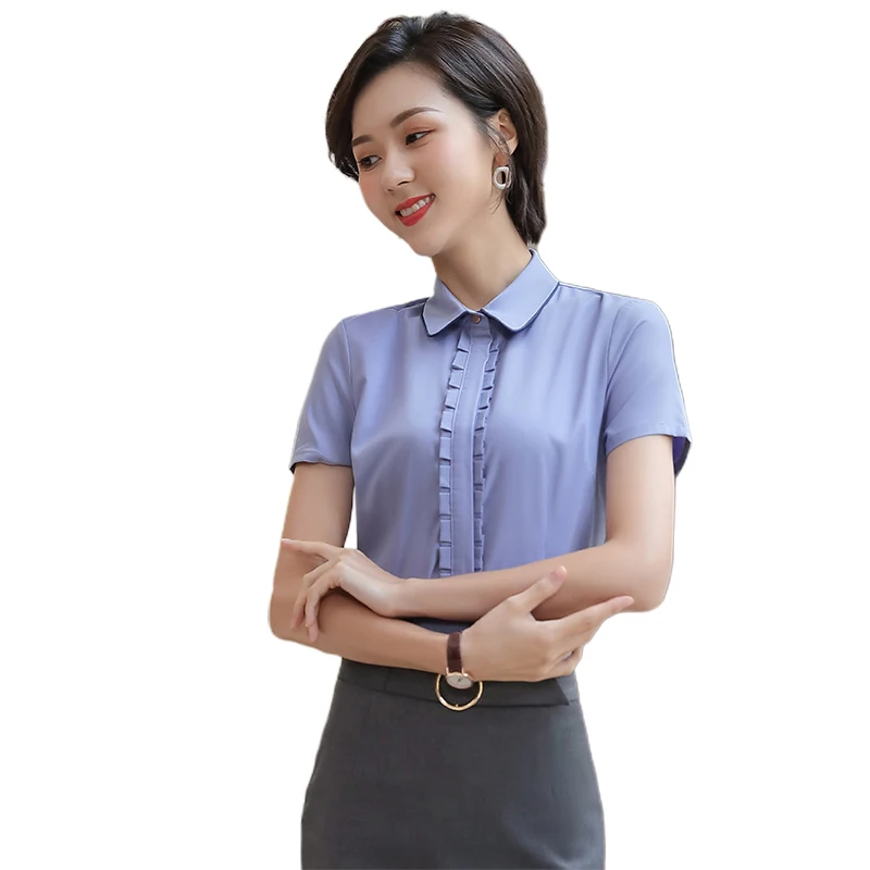 Blusas y formales mujer, camisa azul de manga corta, uniforme de oficina, ropa mujer, 2020 AliExpress Ropa de mujer