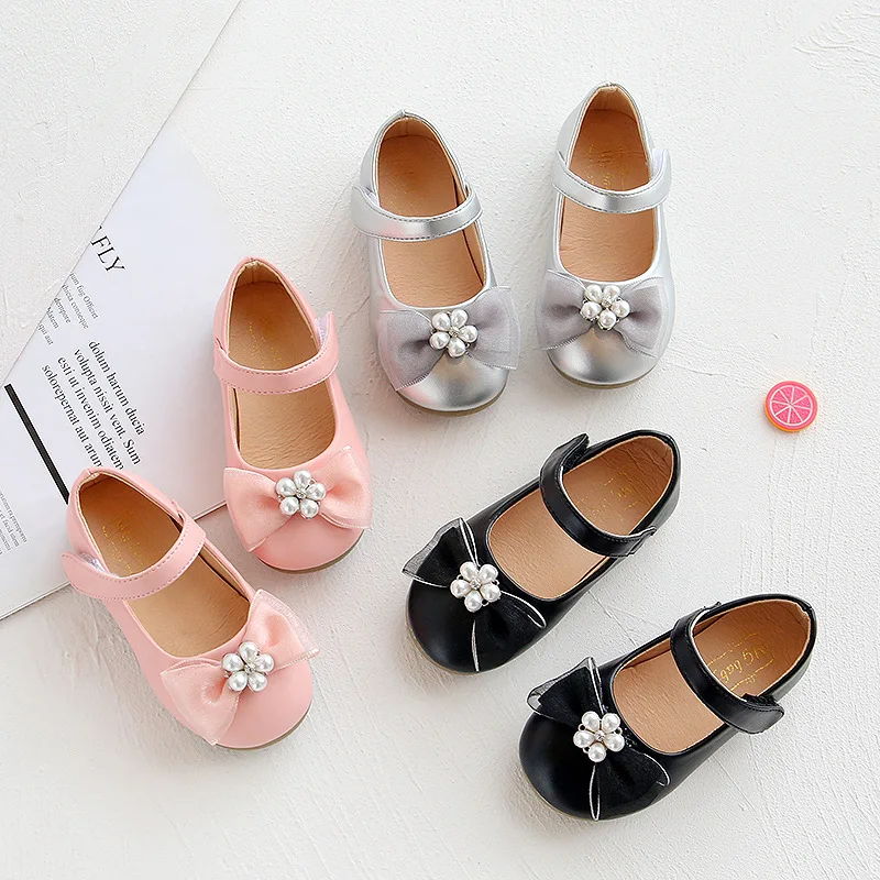 

2020New baby girls shoes for wedding and party little girls flowers princess shoes Soft bottom chaussure fille pink silver 1-7T