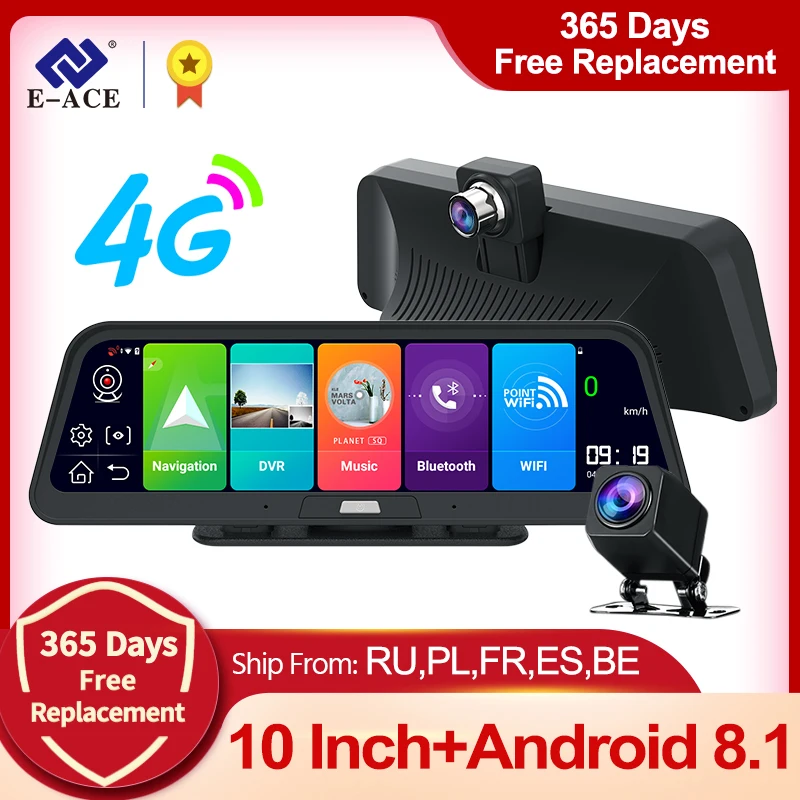 US $108.52 EACE Car Dvr Camera 4G 10 Inch Android 81 GPS Navigation FHD 1080P Auto Camera Video Recorder ADAS Remote Monitor Dash Cam