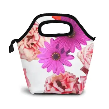 

Floral Background Vector Art Lunch Bag Boxes Bags Portable Insulated Picnic Food Box for Women Men