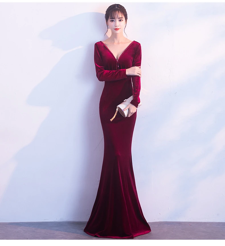 Модное красное вино Cheongsam современный Qipao бархатные Длинные вечерние платья в китайском стиле женские платья в восточном стиле китайский халат костюм