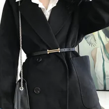 

New Fashion Leather Thin Belt For Women Personality Metal Buckle Waist Strap Designer Ladies Trouser Dress Decoration Waistband