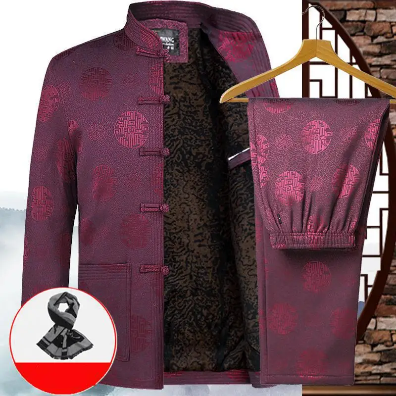 

Autumn Winter New Tang Men's Suit Thick Warm Chinese Style Button Costume Streetwear Jackets Coats Kung Fu Sets Novelty
