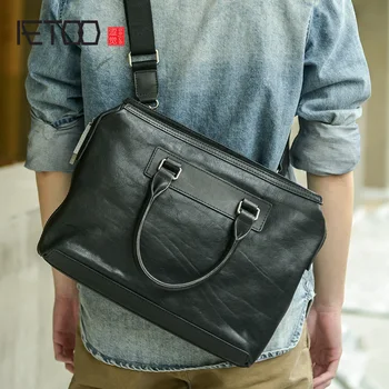 

AETOO Handmade leather men's shoulder bag, first layer leather crossbody bag, casual business handbag, horizontal briefcase