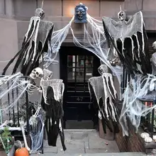 100 см череп Хэллоуин висящий дом с привидениями висячий Грим жнец бутафория для Хэллоуина домашняя Дверная панель клуб Хэллоуин украшения