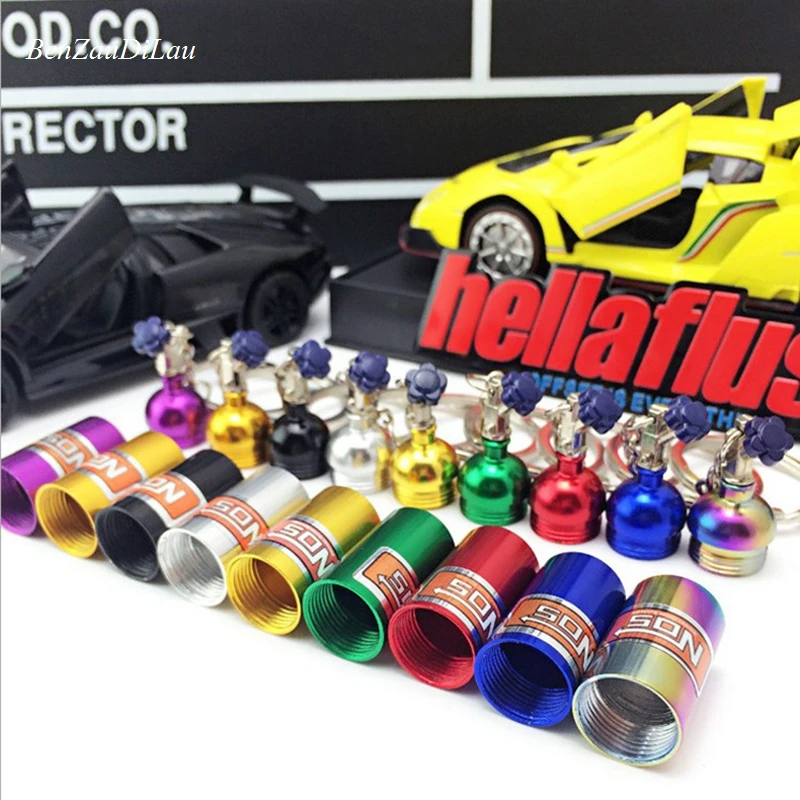 

Car Keychain Pendant Jewelry Mini Keyring NOS Turbo Nitrogen Bottle Metal Key Chain Key Ring Collection Box Car Styling