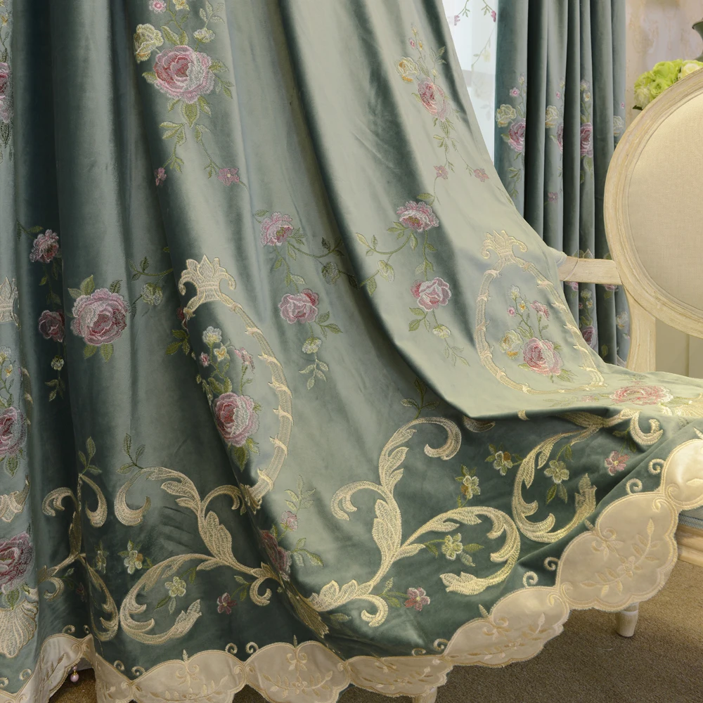 Европейская вышитая ткань для штор вилла современный бархат цветочный для окна спальни отвесный Тюль с драпировкой жалюзи на заказ T& 424#30