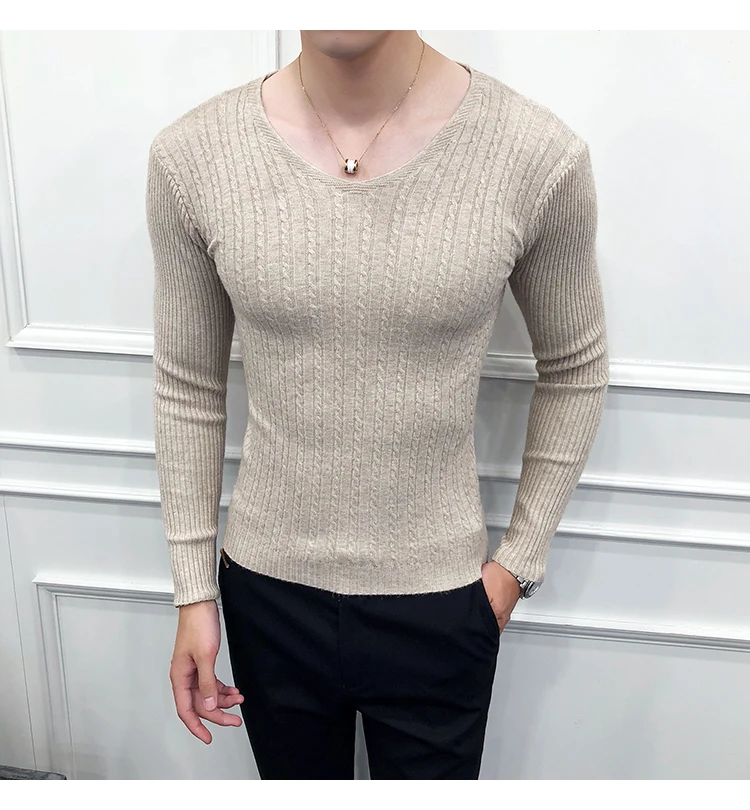 Hot Sale Men Casual Sweater Fashion Long Sleeve Pull Homme Streetwear Slim Fit V Neck Knitting Sweaters Mens Clothing 2XL