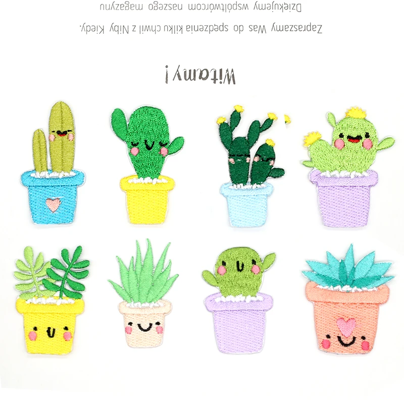 

Cute Green Plant Iron on Patches on Clothes Stripes Children Embroidered Patches for Clothing Needlework Accessories Decorative