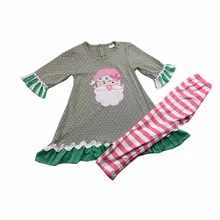 Очень милая одежда с вышивкой Санты, зимний детский комплект одежды для девочек, топ, подходящие леггинсы