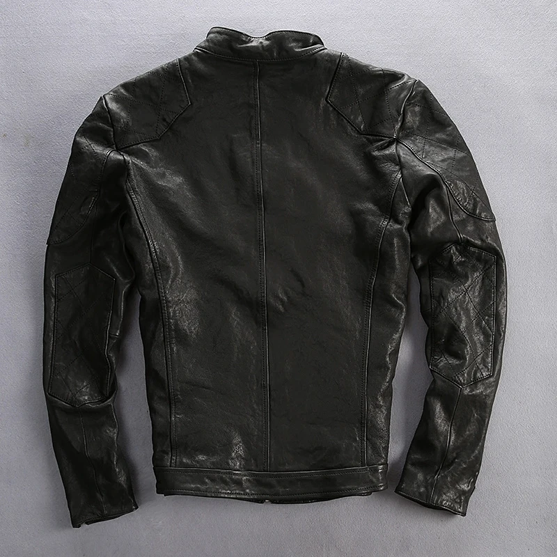 Фабричная мужская куртка из натуральной кожи, мужская приталенная куртка-бомбер из овечьей кожи растительного дубления, мотоциклетная байкерская куртка Jaqueta